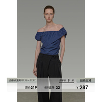 UNSPOKEN不對稱一字肩短袖襯衫女2025夏季新款修身顯瘦高級感上衣