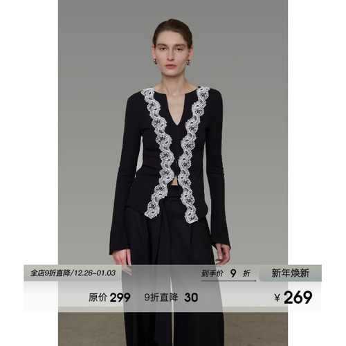 UNSPOKEN蕾丝拼接V领针织衫