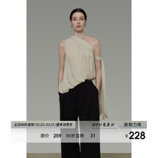 外穿设计感飘带背心吊带 无袖 UNSPOKEN法式 不规则斜肩上衣女夏季