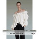 UNSPOKEN白色法式 通勤高级感 衬衫 一字肩上衣女春季 设计感灯笼袖