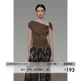 修身 显瘦气质上衣 饰不规则斜肩T恤女夏季 UNSPOKEN设计感立体装