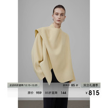 UNSPOKEN100羊毛不规则领双面呢外套女秋冬2025新款廓形短款大衣