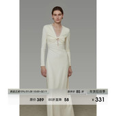 UNSPOKEN扭结V领蕾丝拼接连衣裙女春2026新款 修身 显瘦设计感长裙