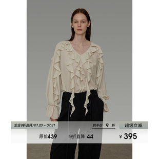 上衣 UNSPOKEN不规则飘带V领衬衫 女2025秋季 新款 松弛慵懒感长袖