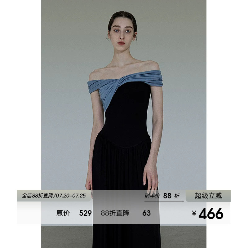 UNSPOKEN针织连衣裙两穿小众设计裙子撞色法式高级感收腰显瘦长裙
