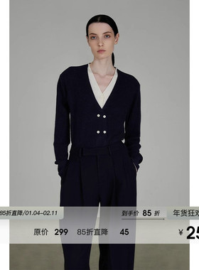 UNSPOKEN撞色V领针织衫2026年春季新款假两件开衫设计复古上衣女