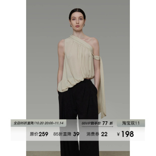 外穿设计感飘带背心吊带 无袖 UNSPOKEN法式 不规则斜肩上衣女夏季