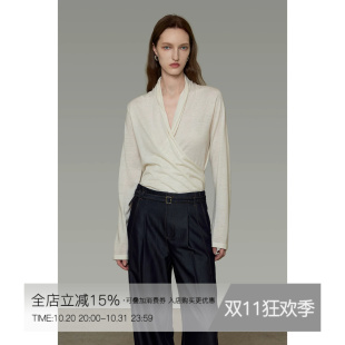 UNSPOKEN法式长袖针织衫女V领套头气质高级感小众设计感显瘦上衣