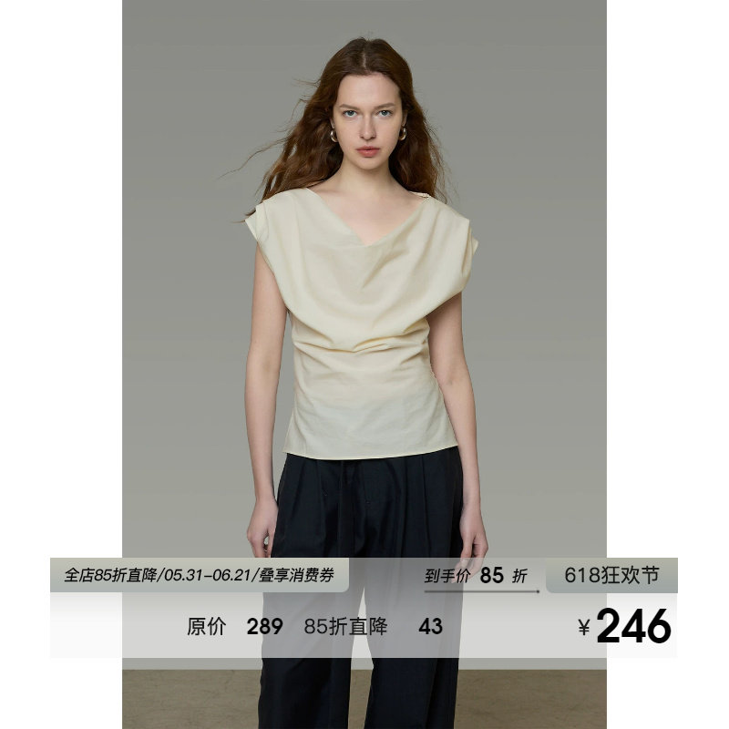 UNSPOKEN法式衬衫女高级感荡领慵懒风气质收腰显瘦小众设计感上衣