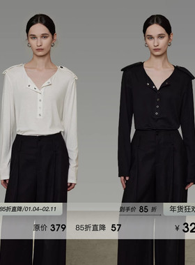 UNSPOKEN半开襟V领肩袢打底衫女春季2026新款休闲百搭显瘦针织衫