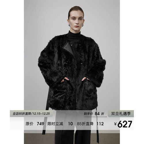 UNSPOKEN系带皮毛一体外套