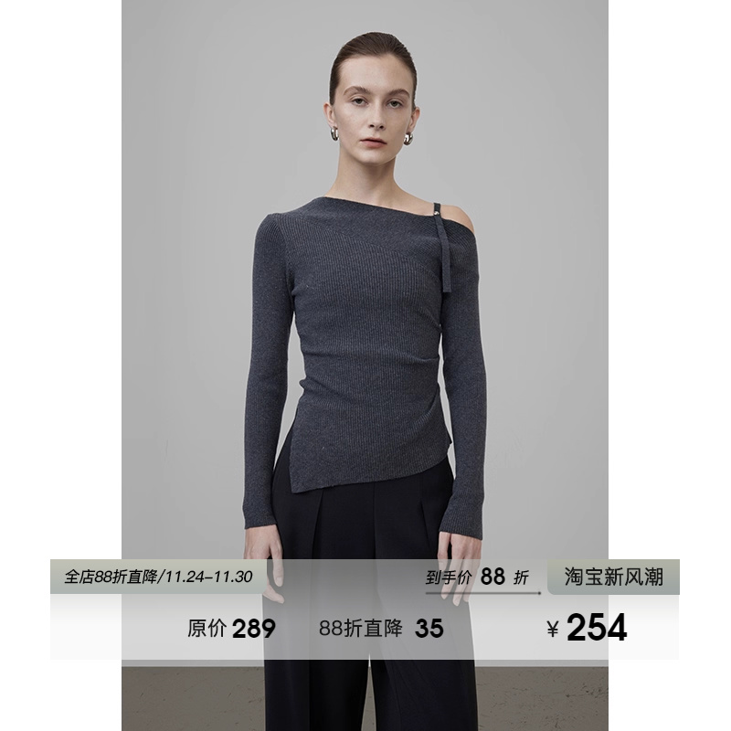 UNSPOKEN斜肩吊带针织上衣