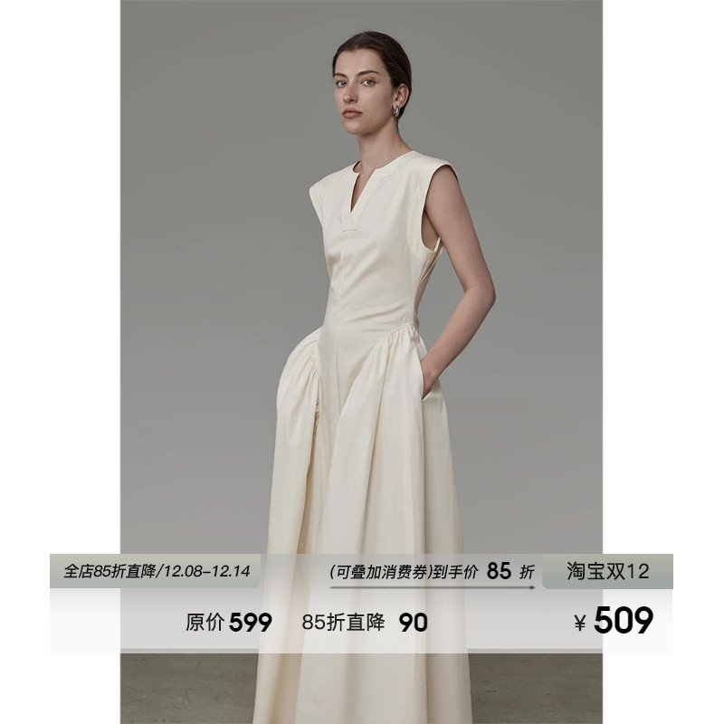 UNSPOKEN高级感收腰无袖连衣裙女