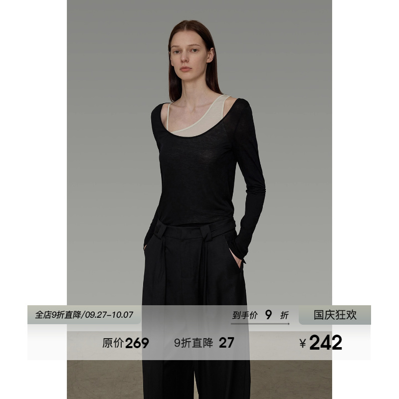 UNSPOKEN不对称针织衫女2025秋季新款修身显瘦高级感两件套上衣