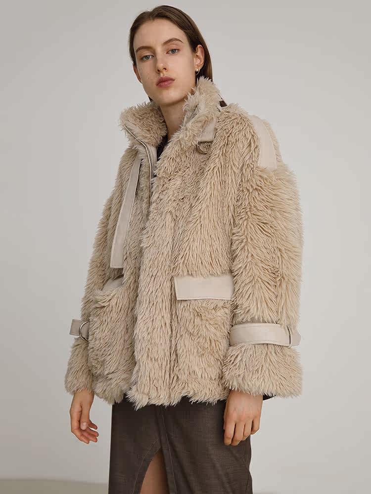 Unspoken2020 autumn and winter new imitation lamb fur wool one-piece loose velvet thickened chic coat female