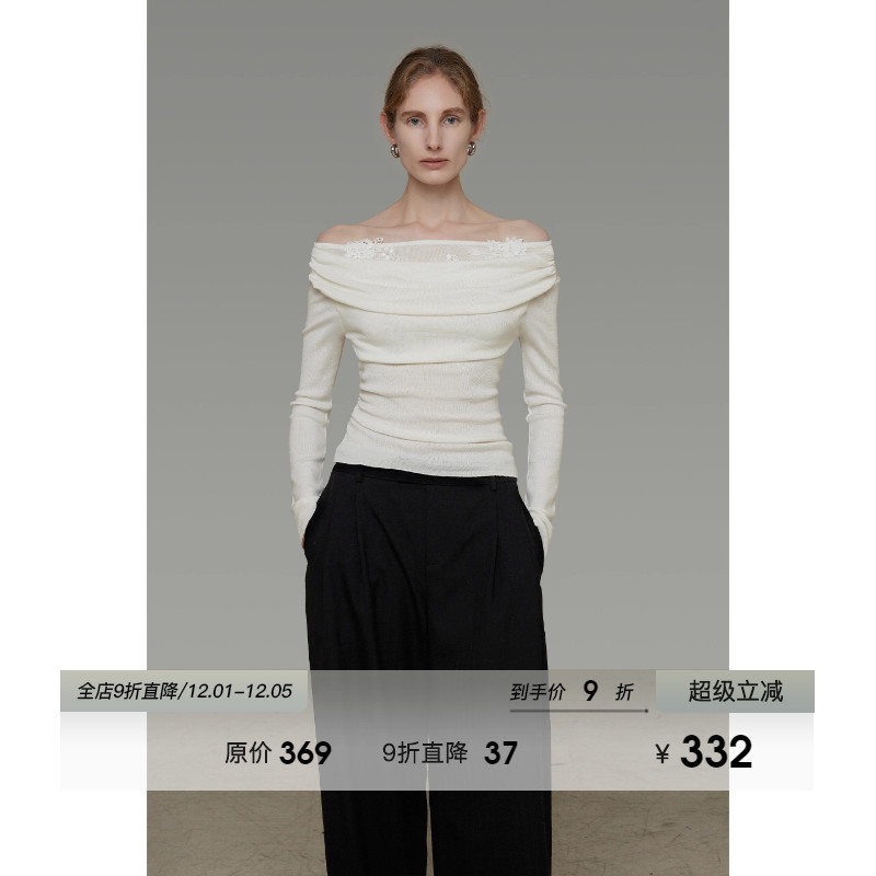 UNSPOKEN一字肩针织衫