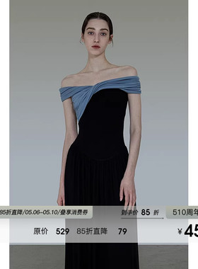 UNSPOKEN针织连衣裙两穿小众设计裙子撞色法式高级感收腰显瘦长裙