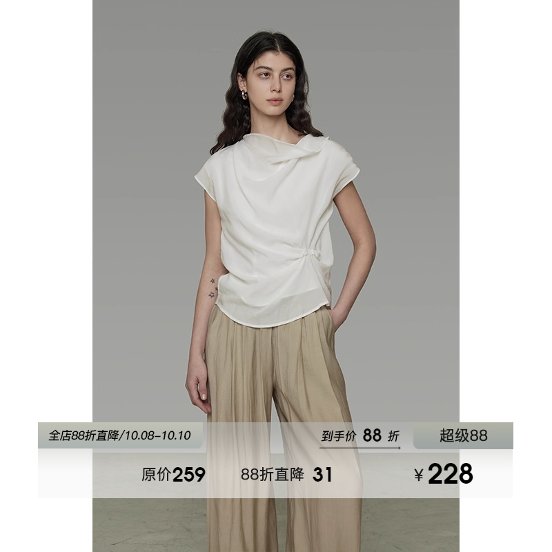 UNSPOKEN不规则领口白衬衫女2025夏季新款宽松设计感小众气质上衣