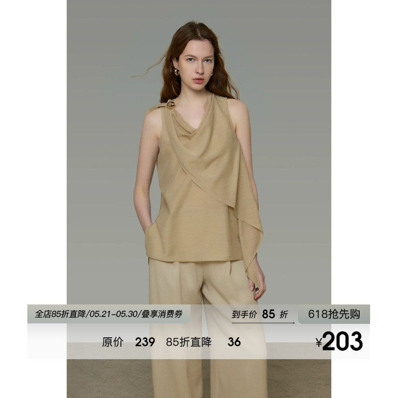 UNSPOKEN高级感无袖衬衫女荡领宽松显瘦松弛感小众设计感气质上衣