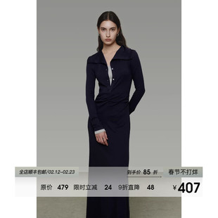 UNSPOKEN撞色假两件针织连衣裙女春原创设计感修身显瘦半开襟长裙