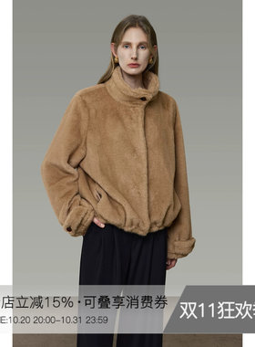 UNSPOKEN立领仿皮草女短款宽松高级感显瘦气质卡其环保毛毛绒外套