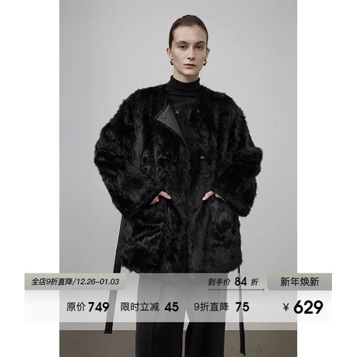 UNSPOKEN系带皮毛一体外套