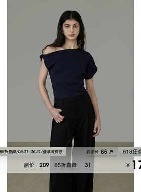 UNSPOKEN不对称斜肩T恤女露肩2026夏季新款修身显瘦高级感上衣