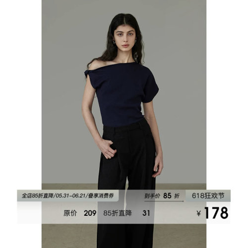 UNSPOKEN不对称斜肩T恤女露肩2026夏季新款修身显瘦高级感上衣