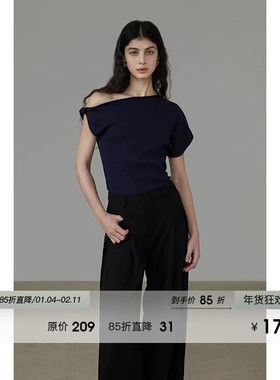 UNSPOKEN不对称斜肩T恤女露肩2025夏季新款修身显瘦高级感上衣