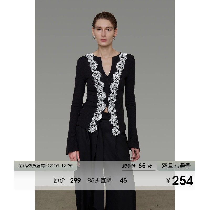 UNSPOKEN蕾丝拼接V领针织衫