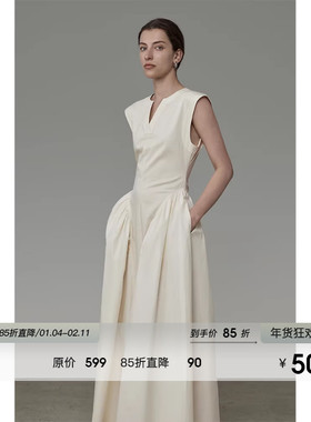 UNSPOKEN白色法式连衣裙女夏2025新款无袖收腰小众高级设计感裙子