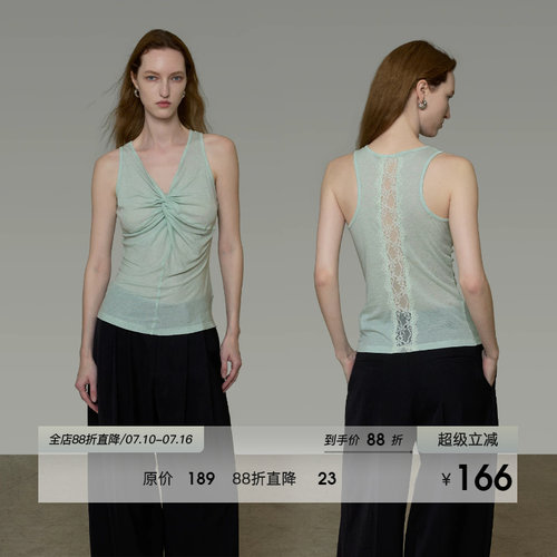 UNSPOKEN无袖背心女V领修身小众设计感扭结显瘦上衣夏季2026新款