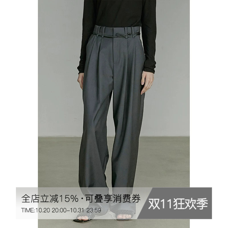 UNSPOKEN深灰色西装裤女2026秋季高级感休闲裤高腰显瘦垂感阔腿裤