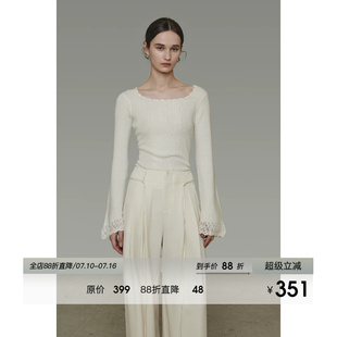 UNSPOKEN手工钩针花边针织衫女秋2026新款原创设计感喇叭袖打底衫