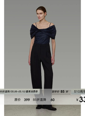 UNSPOKEN黑色西装裤女高腰气质百搭微阔宽松法式高级设计直筒长裤