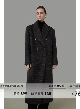 UNSPOKEN廓形西装羊毛大衣女2025冬季新款简约高级感长款毛呢外套