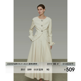 UNSPOKEN无领修身高级感两件套高腰通勤设计利落感气质小众套装女