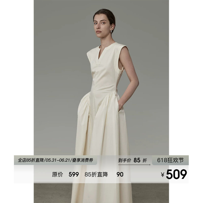 UNSPOKEN高级感收腰无袖连衣裙女