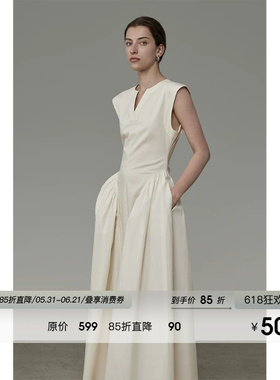 UNSPOKEN白色法式连衣裙女夏2026新款无袖收腰小众高级设计感裙子