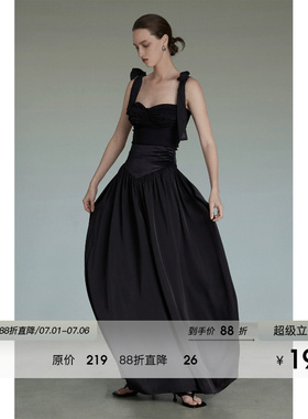 UNSPOKEN黑色吊带背心女设计感小众高级感辣妹上衣半身连衣裙套装
