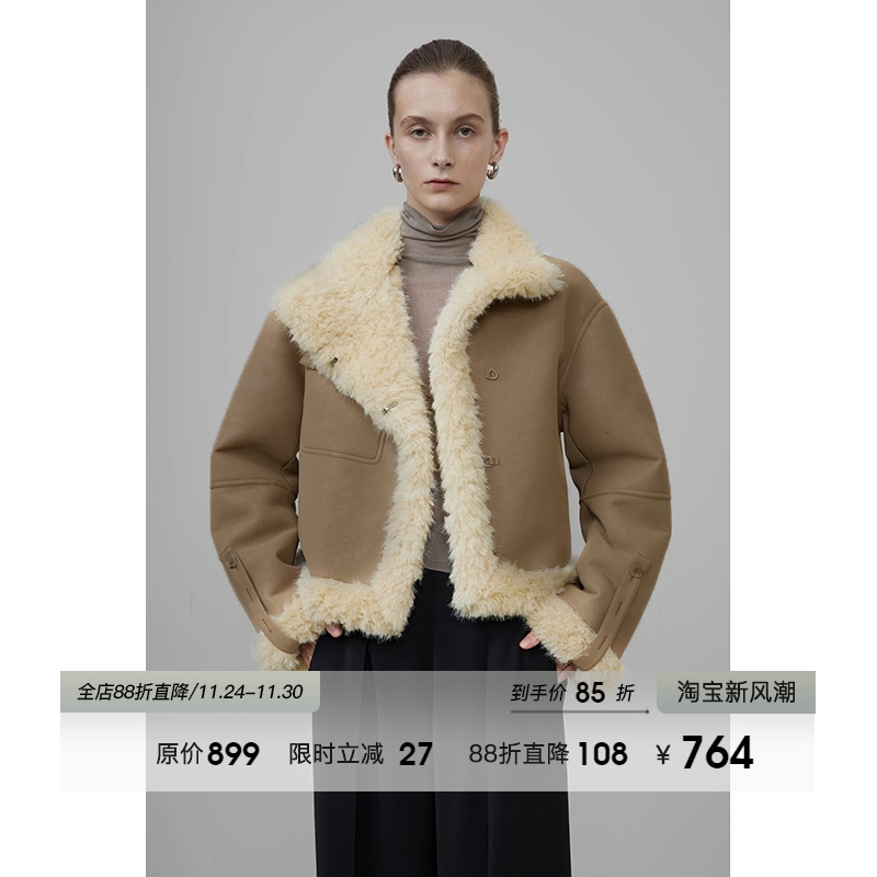 UNSPOKEN廓形皮毛一体外套