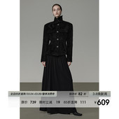 UNSPOKEN复古收腰显瘦高级法式 气质设计感小众立领黑色秋冬外套女