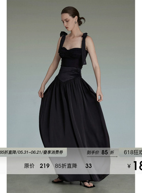 UNSPOKEN黑色吊带背心女设计感小众高级感辣妹上衣半身连衣裙套装