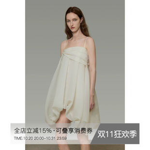 UNSPOKEN法式细吊带连衣裙高级感气质露肩设计感小众A字显瘦中裙
