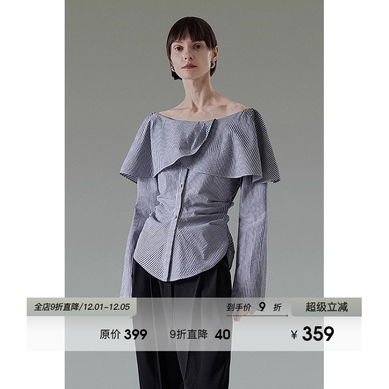 UNSPOKEN花边条纹露肩衬衫