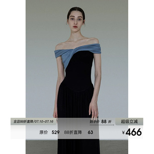 UNSPOKEN针织连衣裙两穿小众设计裙子撞色法式高级感收腰显瘦长裙