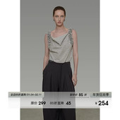 UNSPOKEN荡领花边袖 格纹背心女夏季 外穿显瘦原创设计感吊带上衣