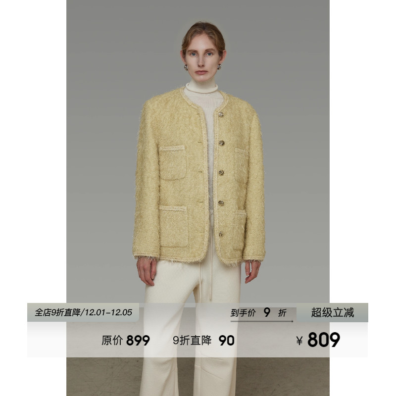 UNSPOKEN复古小香风单面呢外套女冬季2025新款小众设计感毛呢外套