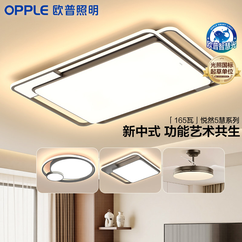 欧普照明opple护眼吸顶灯客厅卧室一体快装黑白线面小户型灯饰