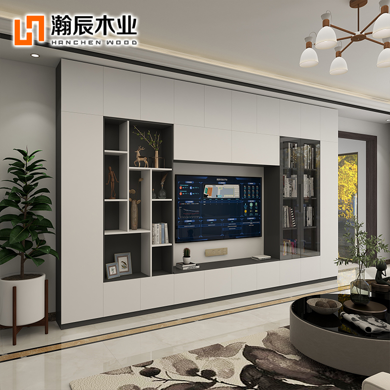 全屋定制电视柜整体客厅意式极简轻奢背景墙电视柜一体电视机壁柜